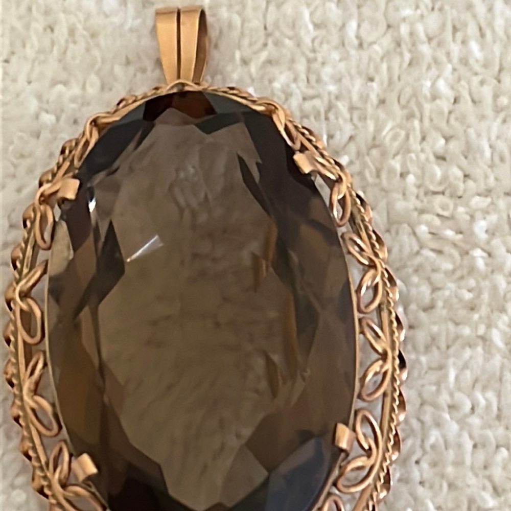 Vintage Smoky Quartz and Pink Gold Pendant/Pin/Brooch